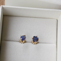 Raw Blue Sapphire Stud Earrings, 14k Gold Filled