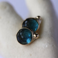 London Blue Topaz Stud Earrings, 14k Gold and Sterling Silver