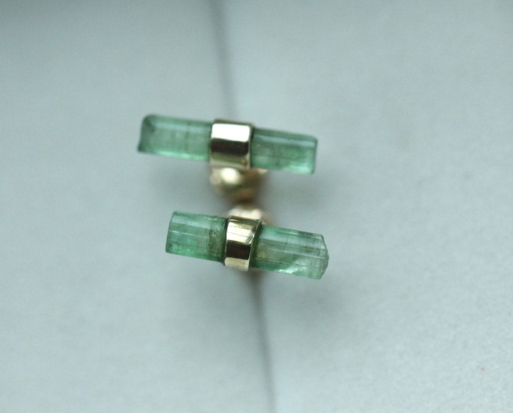 Raw Green Tourmaline Stud Earrings, October Birthstone Earrings