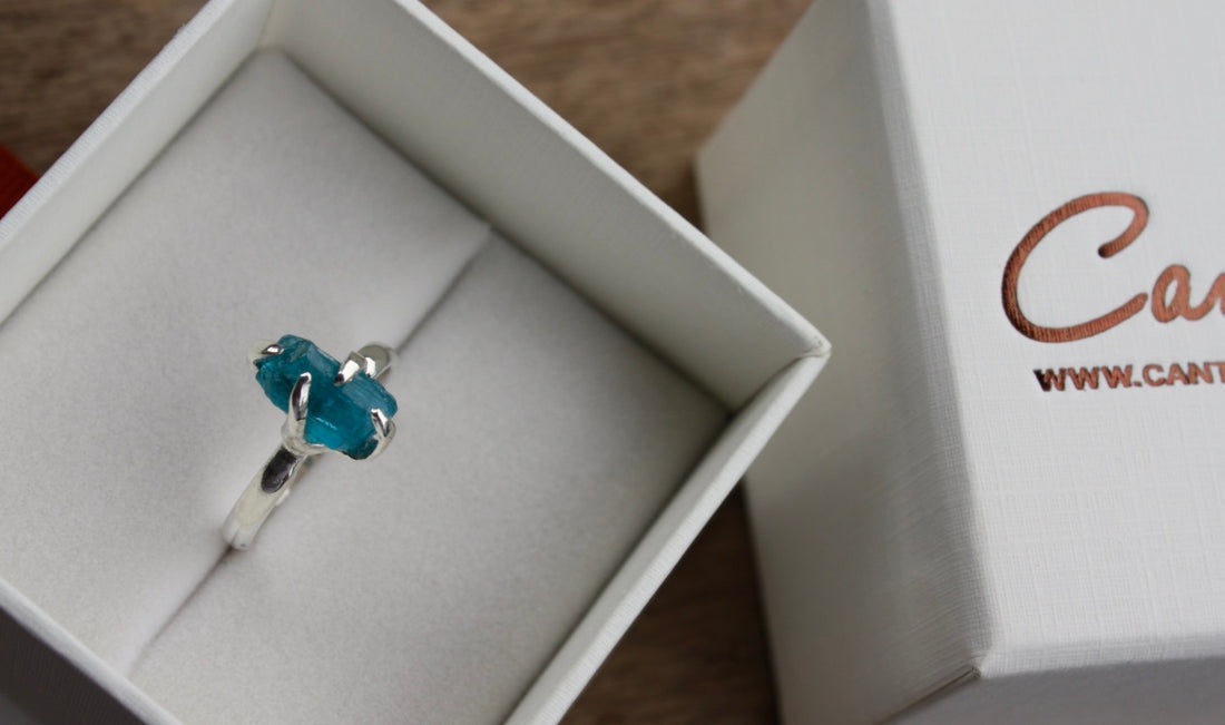 Raw, Uncut Blue Apatite Gemstone Ring, 92.5 Sterling Silver