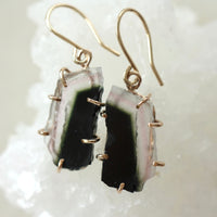 Raw Bi Color Watermelon Tourmaline Earrings, October Birthstone Earrings