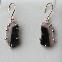 Raw Bi Color Watermelon Tourmaline Earrings, October Birthstone Earrings