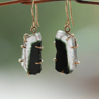 Raw Bi Color Watermelon Tourmaline Earrings, October Birthstone Earrings