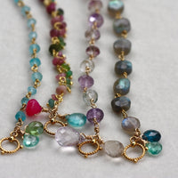 Ametrine, Rutilated Quartz and Pink Amethyst Wire Wrapped Rosary Bracelet, 14k Gold Filled