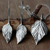 Natural Wild Raspberry Leaf Earrings, 92.5 Sterling Silver