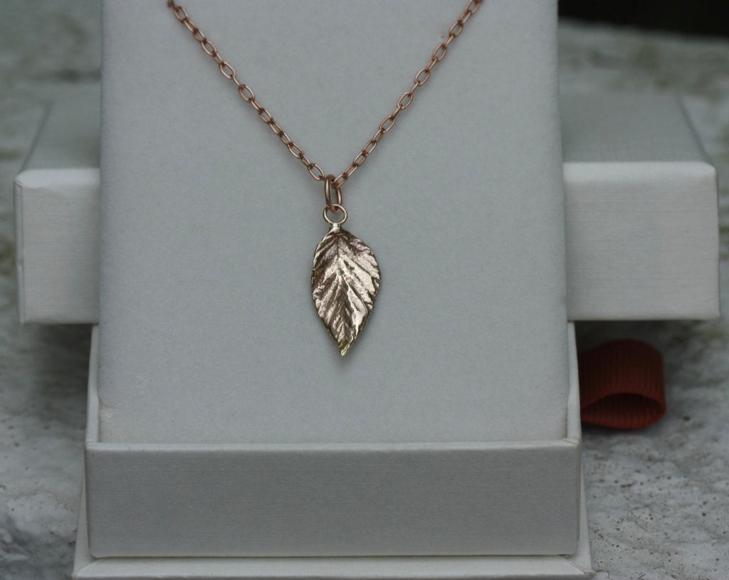 Natural Wild Raspberry Leaf Rose Gold Pendant Necklace