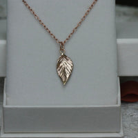 Natural Wild Raspberry Leaf Rose Gold Pendant Necklace