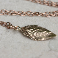 Natural Wild Raspberry Leaf Rose Gold Pendant Necklace