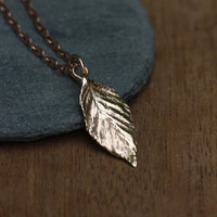 Natural Wild Raspberry Leaf Rose Gold Pendant Necklace