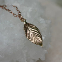 Natural Wild Raspberry Leaf Rose Gold Pendant Necklace