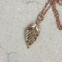 Natural Wild Raspberry Leaf Rose Gold Pendant Necklace