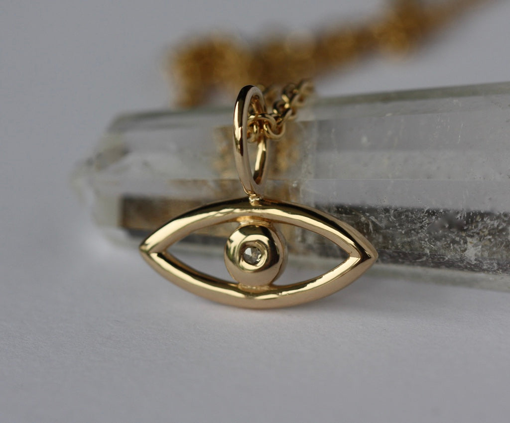 Evil Eye Pendant with Rose Cut Diamond, 14k Gold