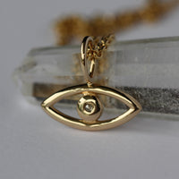 Evil Eye Pendant with Rose Cut Diamond, 14k Gold