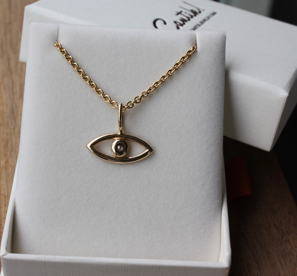 Evil Eye Pendant with Rose Cut Diamond, 14k Gold