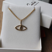 Evil Eye Pendant with Rose Cut Diamond, 14k Gold