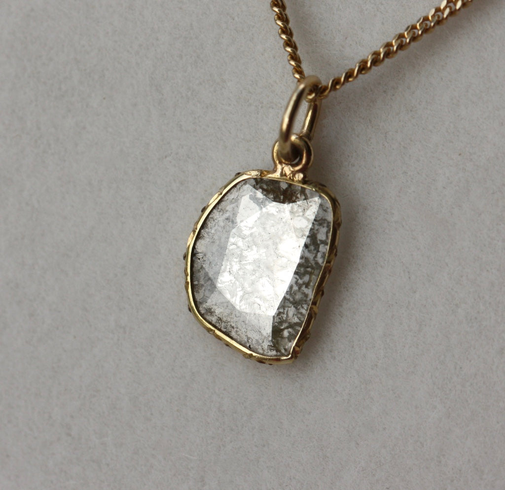Diamond Slice Pendant, Salt and Pepper Diamond Pendant, 18k Gold
