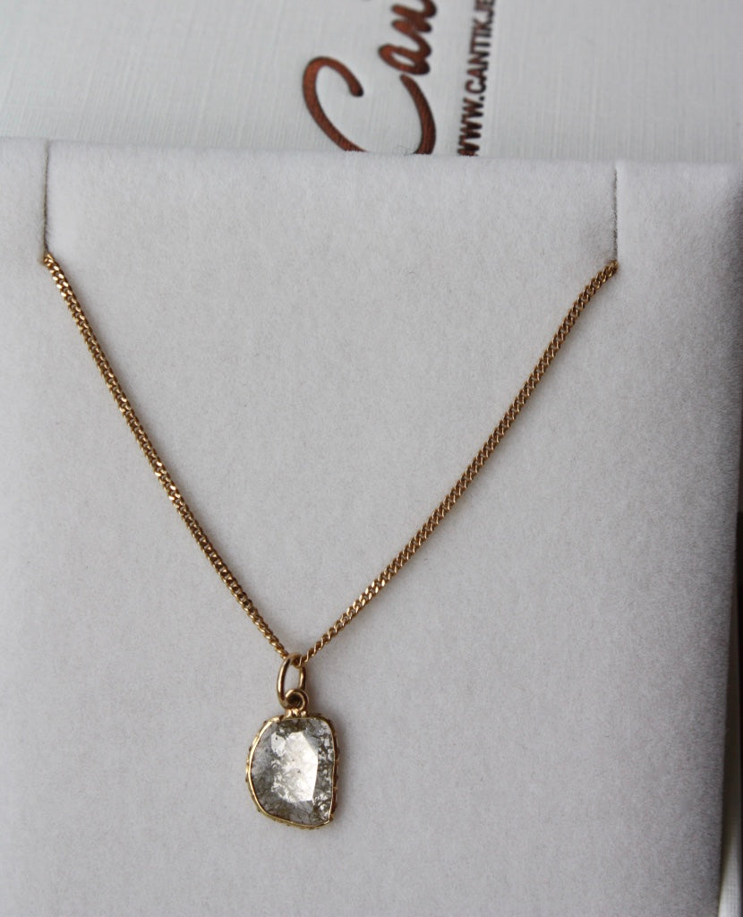 Diamond Slice Pendant, Salt and Pepper Diamond Pendant, 18k Gold