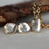 Diamond Slice Pendant, Salt and Pepper Diamond Pendant, 18k Gold