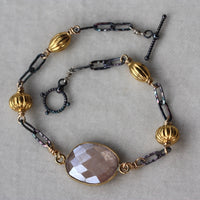 Pink/Beige Mystic Moonstone and Mixed Metals Chain Bracelet