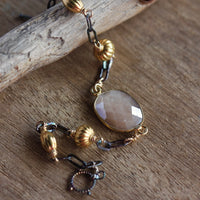 Pink/Beige Mystic Moonstone and Mixed Metals Chain Bracelet