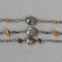 Grey Mystic Moonstone and Mixed Metals Chain Bracelet