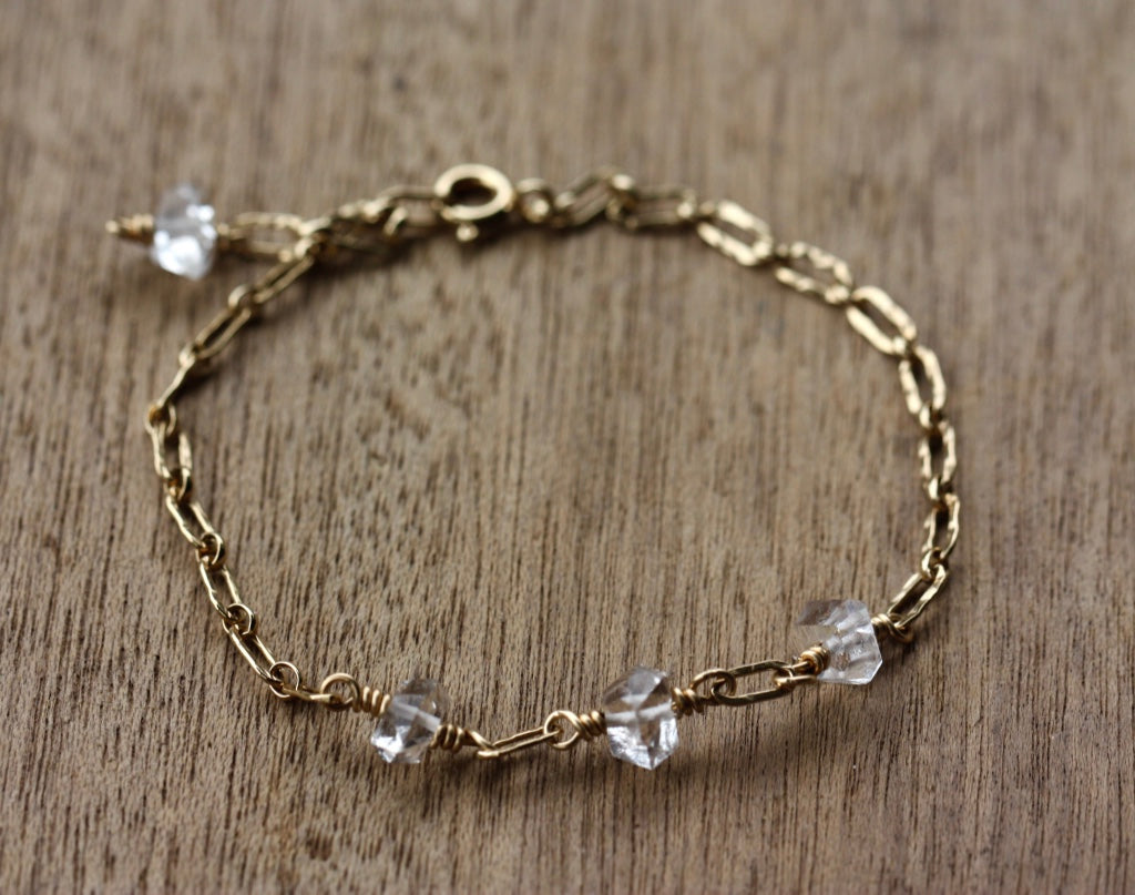 Herkimer Diamond Bracelet, 14k Gold Filled Chain