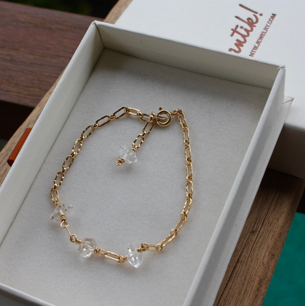 Herkimer Diamond Bracelet, 14k Gold Filled Chain
