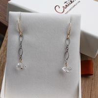 Herkimer Diamond And Mixed Metals Long Chain Earrings