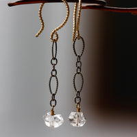 Herkimer Diamond And Mixed Metals Long Chain Earrings