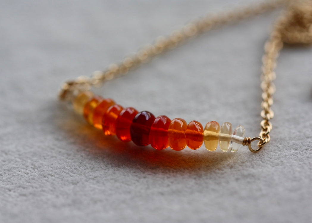 Mexican Fire Opal Bar Necklace, 14k Gold Filled Chain