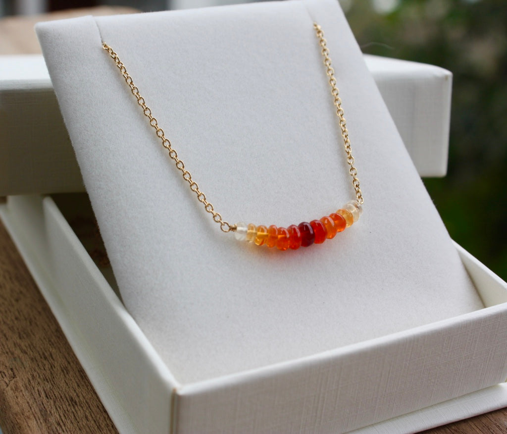 Mexican Fire Opal Bar Necklace, 14k Gold Filled Chain