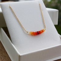 Mexican Fire Opal Bar Necklace, 14k Gold Filled Chain