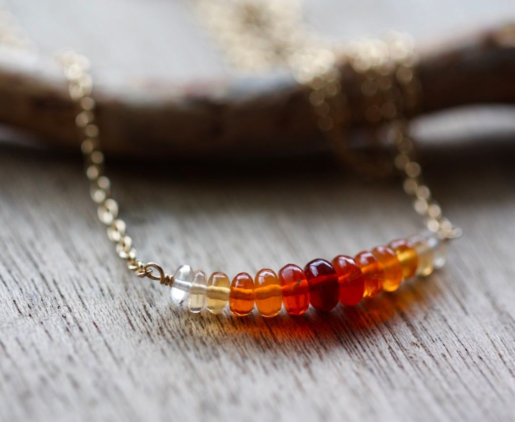 Mexican Fire Opal Bar Necklace, 14k Gold Filled Chain