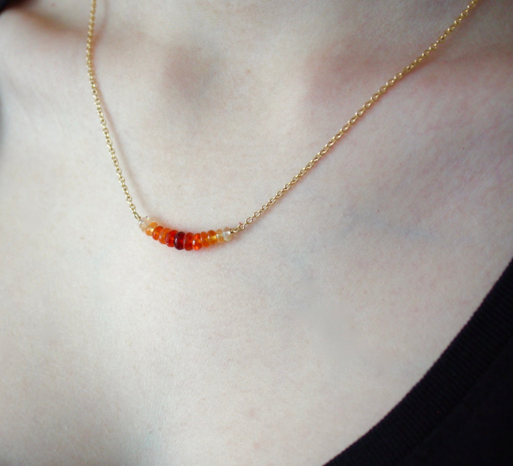 Mexican Fire Opal Bar Necklace, 14k Gold Filled Chain