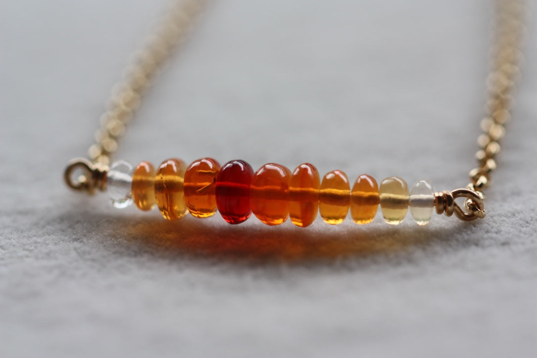 Mexican Fire Opal Bar Bracelet, 14k Gold Filled Chain