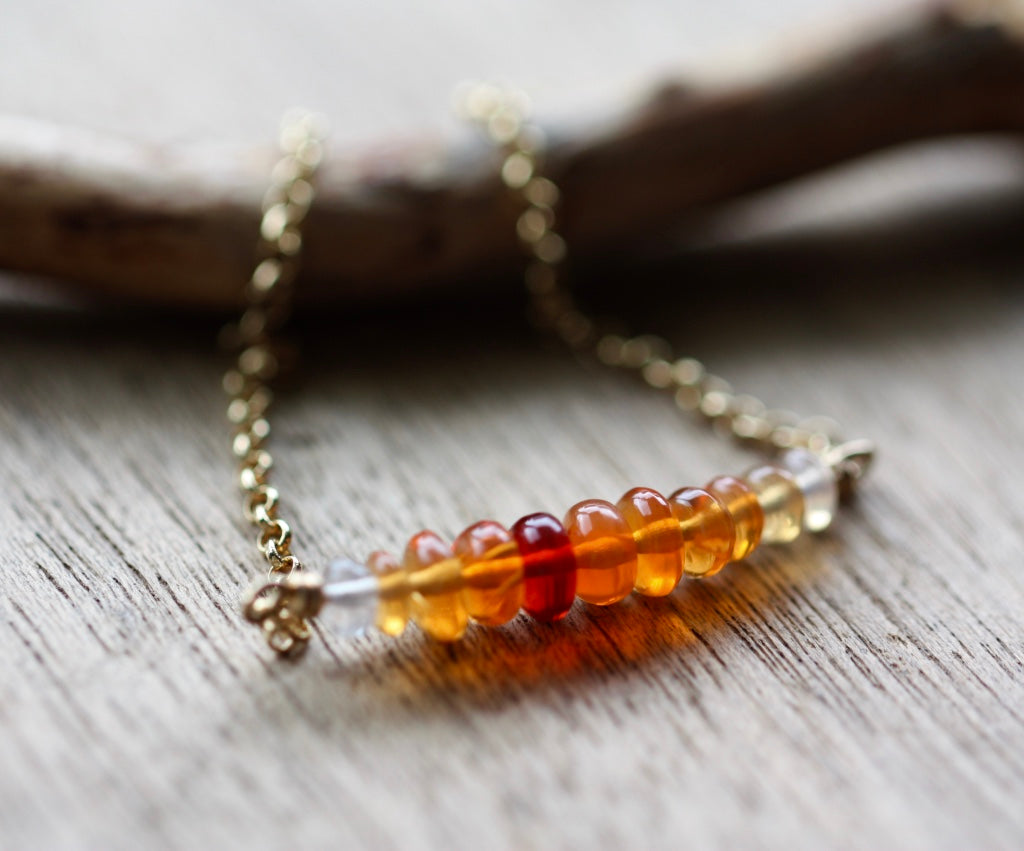 Mexican Fire Opal Bar Bracelet, 14k Gold Filled Chain