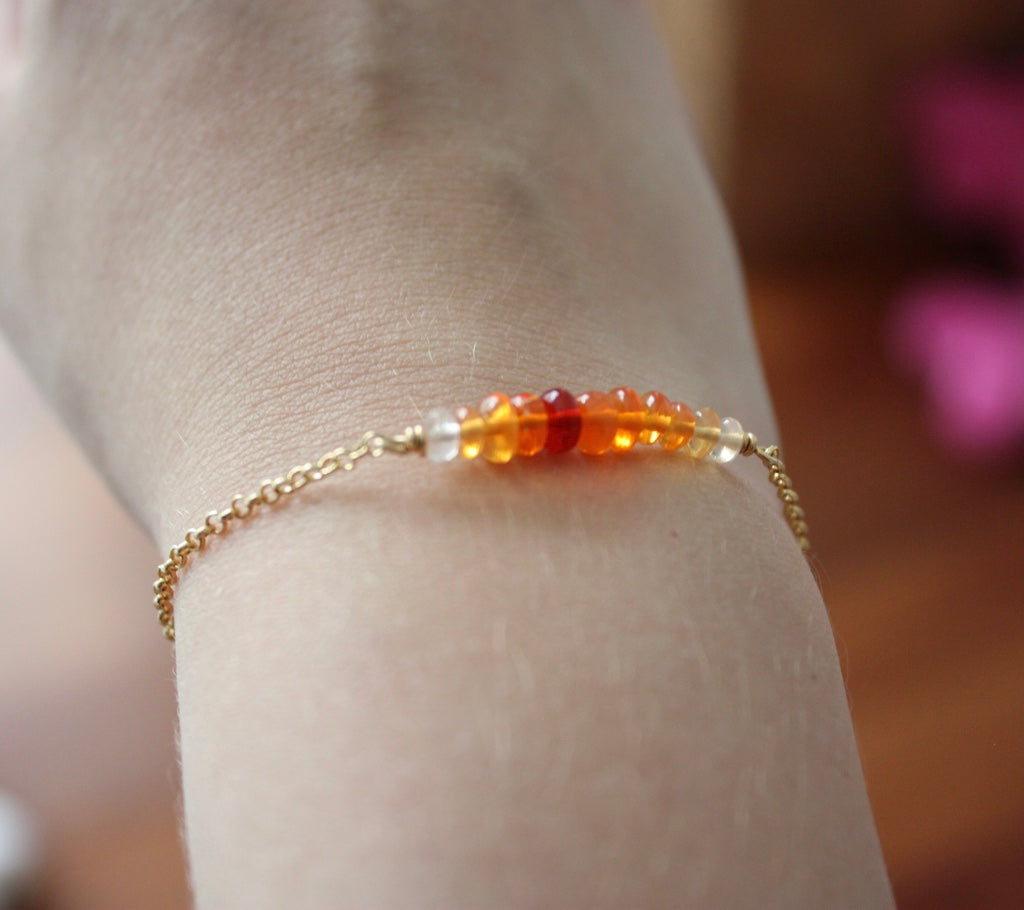 Mexican Fire Opal Bar Bracelet, 14k Gold Filled Chain