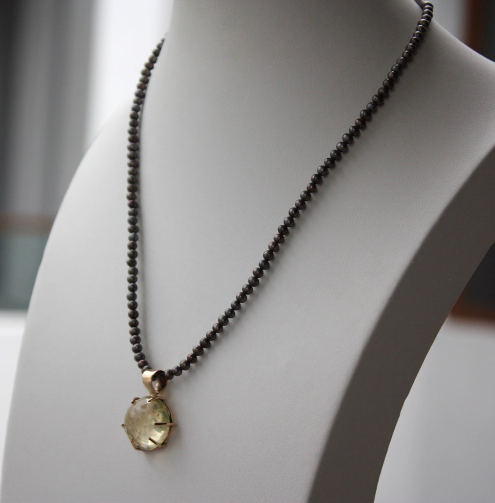 Lemon Quartz and Freshwater Pearl Necklace, 14k Gold Filled