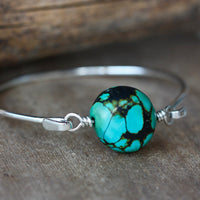 Tibetan Turquoise and Sterling Silver Bangle Bracelet