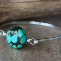 Tibetan Turquoise and Sterling Silver Bangle Bracelet