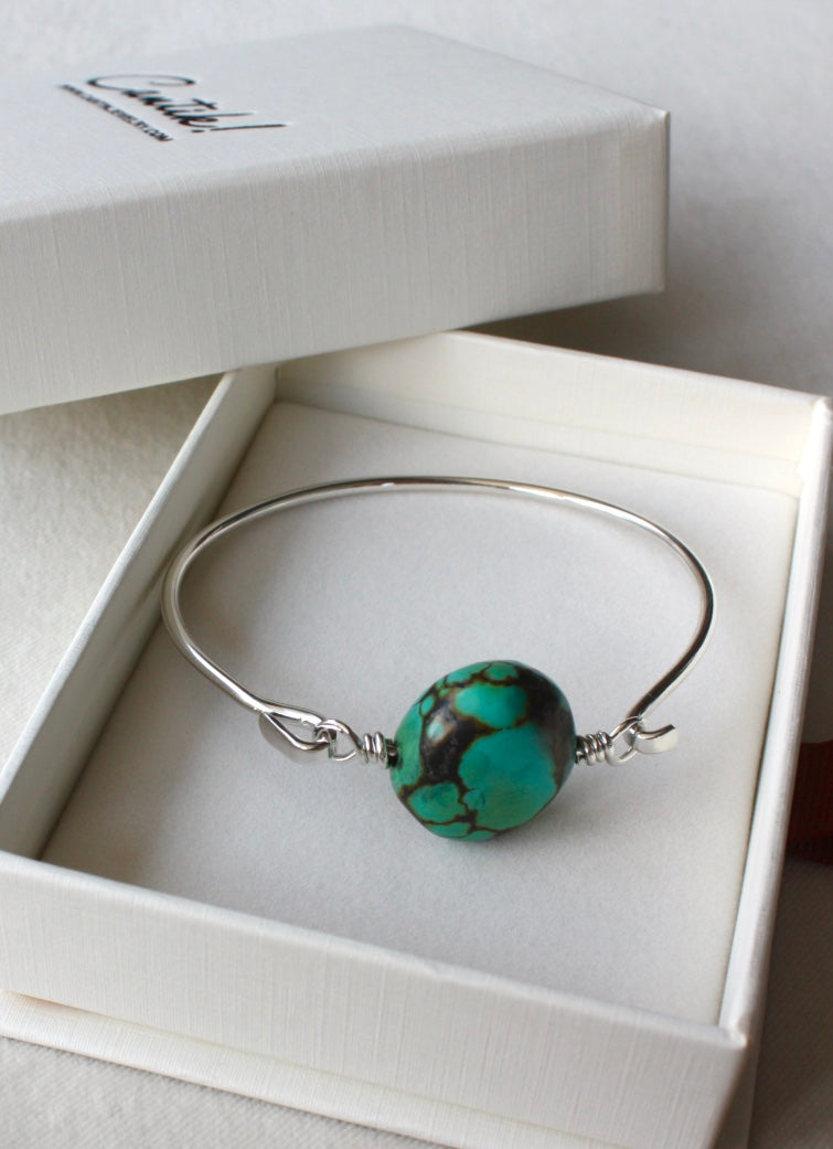 Tibetan Turquoise and Sterling Silver Bangle Bracelet