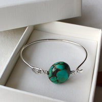 Tibetan Turquoise and Sterling Silver Bangle Bracelet