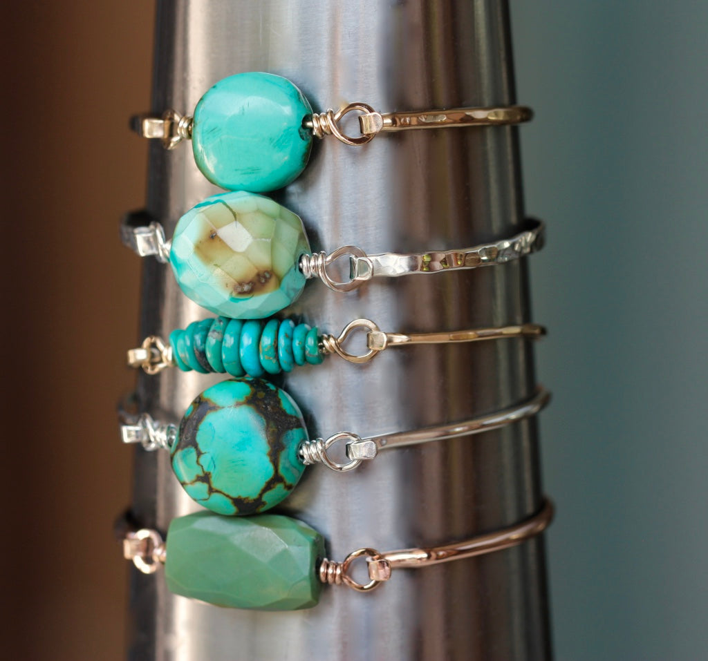 Tibetan Turquoise and Sterling Silver Bangle Bracelet