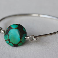 Tibetan Turquoise and Sterling Silver Bangle Bracelet