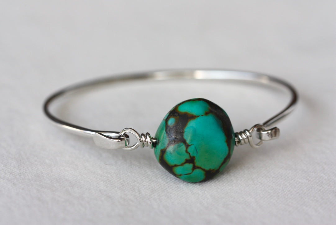 Tibetan Turquoise and Sterling Silver Bangle Bracelet