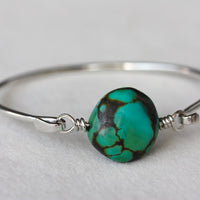 Tibetan Turquoise and Sterling Silver Bangle Bracelet