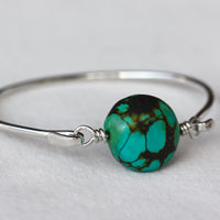 Tibetan Turquoise and Sterling Silver Bangle Bracelet