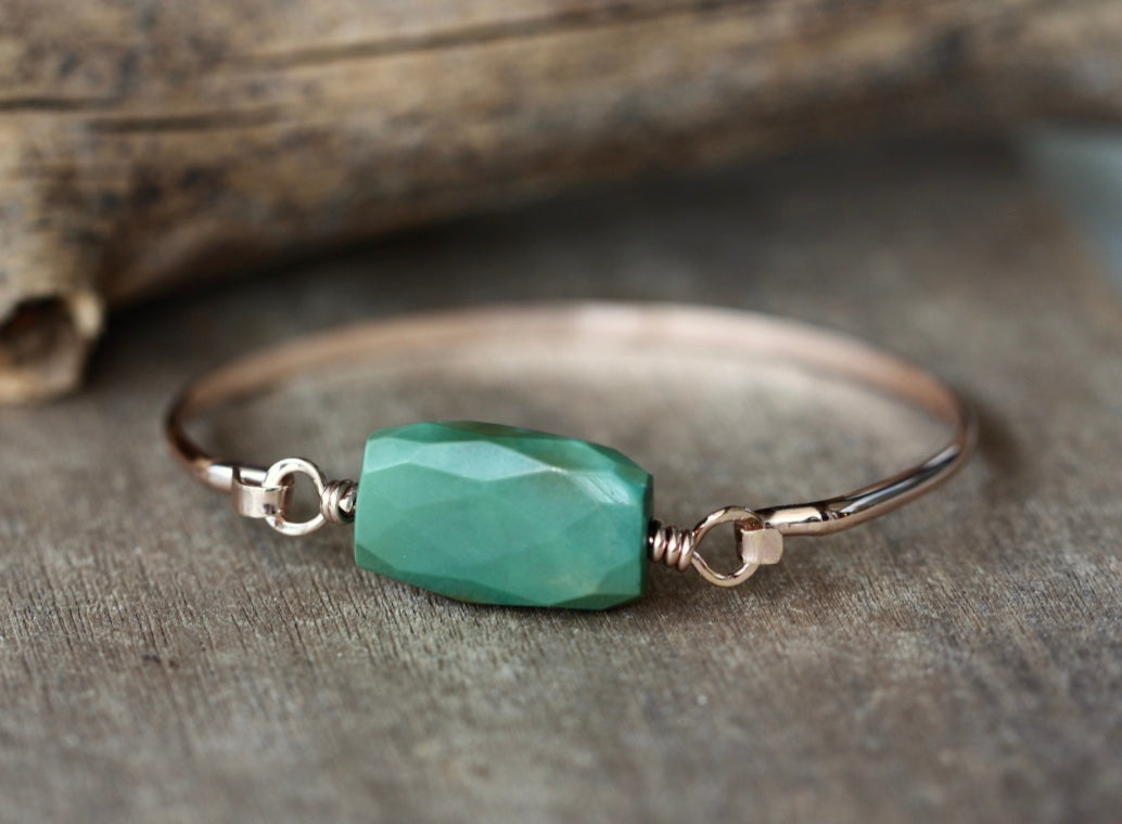 Tibetan Turquoise and 14k Rose Gold Filled Bangle Bracelet