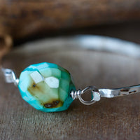 Tibetan Turquoise and Hammered Sterling Silver Bangle Bracelet