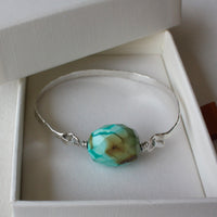 Tibetan Turquoise and Hammered Sterling Silver Bangle Bracelet